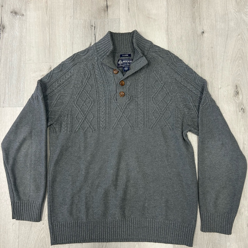 American Rag Men's Gray button front Cable Knit Sweater XL